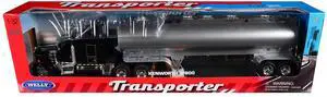 Kenworth W900 Truck Black with Silver Tanker Trailer "Transporter" Series 1/32 Diecast Model by Welly Kenworth W900 Truck Black with Silver Tanker Trailer "Transporter" Series 1/32 Diecast Model by Welly