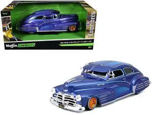 1948 Chevrolet Fleetline Lowrider Blue Metallic with Graphics "Maisto Design" Series 1/25 Diecast Model Car by Maisto 1948 Chevrolet Fleetline Lowrider Blue Metallic with Graphics "Maisto Design" Series 1/25 Diecast Model Car by Maisto
