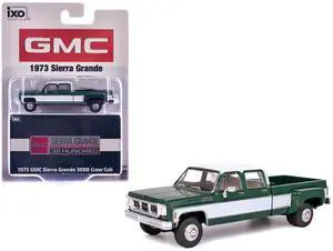 1973 GMC Sierra Grande 3500 Crew Cab Dually Pickup Truck Green and White 1/64 Diecast Model by IXO Models 1973 GMC Sierra Grande 3500 Crew Cab Dually Pickup Truck Green and White 1/64 Diecast Model by IXO Models