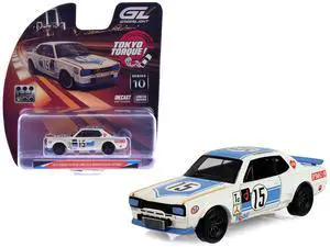 1972 Nissan Skyline 2000 GT-R (KPGC10) RHD #15 Kunimitsu Takahashi White with Blue Stripe 1/64 Diecast Model Car by Greenlight 1972 Nissan Skyline 2000 GT-R (KPGC10) RHD #15 Kunimitsu Takahashi White with Blue Stripe 1/64 Diecast Model Car by Greenlight