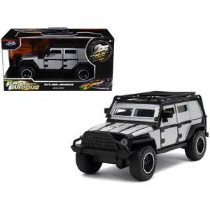 Tej's Jeep Wrangler Custom Silver Metallic with Black Top and Roof Rack "Furious 7" (2015) Movie 1/32 Diecast Model Car by Jada Tej's Jeep Wrangler Custom Silver Metallic with Black Top and Roof Rack "Furious 7" (2015) Movie 1/32 Diecast Model Car by Jada