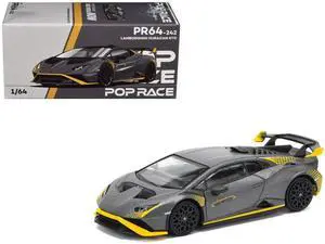 Lamborghini Huracan STO Matt Gray Metallic with Yellow Accents 1/64 Diecast Model Car by Pop Race Lamborghini Huracan STO Matt Gray Metallic with Yellow Accents 1/64 Diecast Model Car by Pop Race