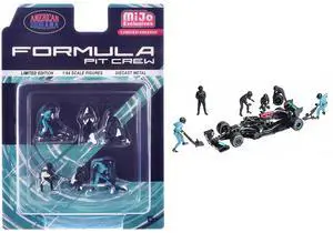 "Formula Pit Crew Team Black" 6 piece Diecast Figure Set (6 Figures) Limited Edition for 1/64 Scale Models by American Diorama "Formula Pit Crew Team Black" 6 piece Diecast Figure Set (6 Figures) Limited Edition for 1/64 Scale Models by American Diorama