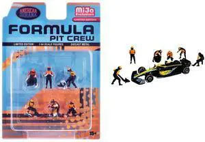 "Formula Pit Crew Team Orange" 6 piece Diecast Figure Set (6 Figures) Limited Ed for 1/64 Scale Models by American Diorama "Formula Pit Crew Team Orange" 6 piece Diecast Figure Set (6 Figures) Limited Ed for 1/64 Scale Models by American Diorama