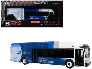 New Flyer Xcelsior XN40 Transit Bus Blue and White with Graphics 1/87 (HO) Scale Diecast Model by Iconic Replicas New Flyer Xcelsior XN40 Transit Bus Blue and White with Graphics 1/87 (HO) Scale Diecast Model by Iconic Replicas