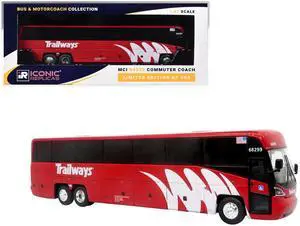 MCI D4520 Commuter Coach Bus "Burlington Trailways" Red with White Graphics 1/87 (HO) Scale Diecast Model by Iconic Replicas MCI D4520 Commuter Coach Bus "Burlington Trailways" Red with White Graphics 1/87 (HO) Scale Diecast Model by Iconic Replicas