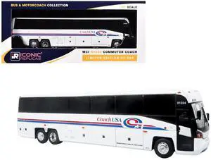 MCI D4520 Commuter Coach Bus "Coach USA" White with Blue and Red Stripes 1/87 (HO) Scale Diecast Model by Iconic Replicas MCI D4520 Commuter Coach Bus "Coach USA" White with Blue and Red Stripes 1/87 (HO) Scale Diecast Model by Iconic Replicas