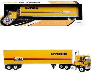 1970 GMC Astro 95 Tractor with Dry Van Trailer "Ryder Truck Rental" Yellow with Stripes 1/43 Diecast Model by Iconic Replicas 1970 GMC Astro 95 Tractor with Dry Van Trailer "Ryder Truck Rental" Yellow with Stripes 1/43 Diecast Model by Iconic Replicas
