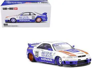 Nissan Skyline GT-R (R33) RHD #33 "BFTHR V1" Blue and White w/Graphics "Kaido House" Special 1/64 Diecast Model Car by Mini GT Nissan Skyline GT-R (R33) RHD #33 "BFTHR V1" Blue and White w/Graphics "Kaido House" Special 1/64 Diecast Model Car by Mini GT