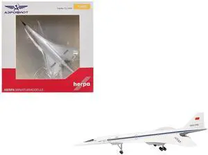 Tupolev Tu-144D Commercial Aircraft "Aeroflt" (CCCP-77112) White with Blue Stripes 1/400 Diecast Model Airplane by Herpa Tupolev Tu-144D Commercial Aircraft "Aeroflt" (CCCP-77112) White with Blue Stripes 1/400 Diecast Model Airplane by Herpa