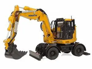 Komatsu PW138MR-11 Wheeled Excavator Yellow 1/50 Diecast Model by Universal Hobbies Komatsu PW138MR-11 Wheeled Excavator Yellow 1/50 Diecast Model by Universal Hobbies