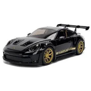 Porsche 911 (992) GT3 RS Black with Carbon Top and Hood Stripes and Gold Wheels "Hyper-Spec" 1/24 Diecast Model Car by Jada Porsche 911 (992) GT3 RS Black with Carbon Top and Hood Stripes and Gold Wheels "Hyper-Spec" 1/24 Diecast Model Car by Jada