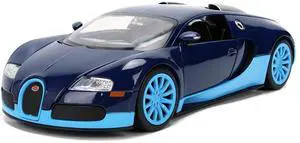 2011 Bugatti Veyron Dark Blue with Light Blue Accents "Hyper-Spec" Series 1/24 Diecast Model Car by Jada 2011 Bugatti Veyron Dark Blue with Light Blue Accents "Hyper-Spec" Series 1/24 Diecast Model Car by Jada