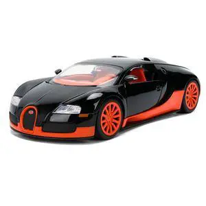 2011 Bugatti Veyron Black with Orange Accents and Orange Interior "Hyper-Spec" Series 1/24 Diecast Model Car by Jada 2011 Bugatti Veyron Black with Orange Accents and Orange Interior "Hyper-Spec" Series 1/24 Diecast Model Car by Jada
