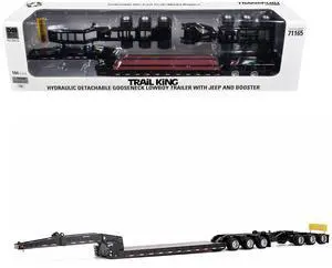 Trail King TK170 Hydraulic Detachable Gooseneck Lowboy Trailer Black with Jeep and Booster 1/64 Diecast Model by Diecast Masters Trail King TK170 Hydraulic Detachable Gooseneck Lowboy Trailer Black with Jeep and Booster 1/64 Diecast Model by Diecast Masters