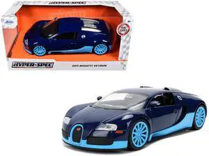 2011 Bugatti Veyron Dark Blue with Light Blue Accents "Hyper-Spec" Series 1/24 Diecast Model Car by Jada 2011 Bugatti Veyron Dark Blue with Light Blue Accents "Hyper-Spec" Series 1/24 Diecast Model Car by Jada