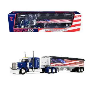 Peterbilt 389 with 48" Flat Top Sleeper and 43' Wilson Pacesetter High Side Grain Trailer 1/64 Diecast Model by DCP/First Gear Peterbilt 389 with 48" Flat Top Sleeper and 43' Wilson Pacesetter High Side Grain Trailer 1/64 Diecast Model by DCP/First Gear