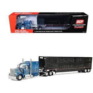 Peterbilt 589 with 72" Mid-Roof Sleeper and Wilson Trailer Bright Blue w/Black and Trailer 1/64 Diecast Model by DCP/First Gear Peterbilt 589 with 72" Mid-Roof Sleeper and Wilson Trailer Bright Blue w/Black and Trailer 1/64 Diecast Model by DCP/First Gear