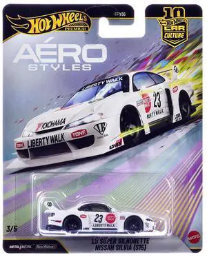 Nissan Silvia (S15) LB Super Silhouette RHD #23 White with Graphics "Aero Styles" Series Diecast Model Car by Hot Wheels Nissan Silvia (S15) LB Super Silhouette RHD #23 White with Graphics "Aero Styles" Series Diecast Model Car by Hot Wheels