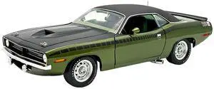 1970 Plymouth AAR Cuda Ivy Green Metallic with Black and Black Vinyl Top with Green Interior 1/18 Diecast Model Car by ACME 1970 Plymouth AAR Cuda Ivy Green Metallic with Black and Black Vinyl Top with Green Interior 1/18 Diecast Model Car by ACME
