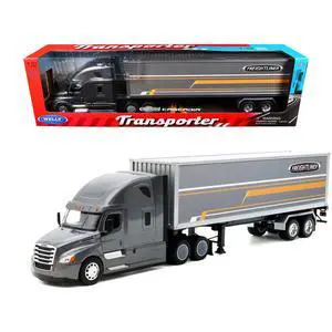 Freightliner Cascadia Truck Gray Metallic with Gray Container with Graphics "Transporter" Series 1/32 Diecast Model by Welly Freightliner Cascadia Truck Gray Metallic with Gray Container with Graphics "Transporter" Series 1/32 Diecast Model by Welly