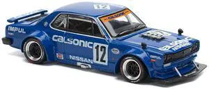 Skyline GT-R V8 Drift "Hakosuka" RHD (Right Hand Drive) #12 "Calsonic" Blue with Graphics 1/64 Diecast Model Car by Pop Race Skyline GT-R V8 Drift "Hakosuka" RHD (Right Hand Drive) #12 "Calsonic" Blue with Graphics 1/64 Diecast Model Car by Pop Race