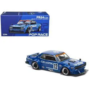 Skyline GT-R V8 Drift "Hakosuka" RHD (Right Hand Drive) #12 "Calsonic" Blue with Graphics 1/64 Diecast Model Car by Pop Race Skyline GT-R V8 Drift "Hakosuka" RHD (Right Hand Drive) #12 "Calsonic" Blue with Graphics 1/64 Diecast Model Car by Pop Race