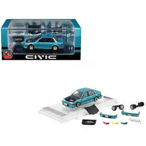Honda Civic EF2 Custom Blue Metallic with Alternate Parts 1/64 Diecast Model Car by BM Creations Honda Civic EF2 Custom Blue Metallic with Alternate Parts 1/64 Diecast Model Car by BM Creations
