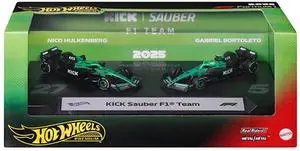 "Kick Sauber F1 Team" Formula One F1 World Championship (2025) 2 Piece Set Diecast Model Cars by Hot Wheels "Kick Sauber F1 Team" Formula One F1 World Championship (2025) 2 Piece Set Diecast Model Cars by Hot Wheels