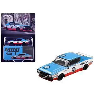 Nissan Skyline Kenmeri RHD #28 "Liberty Walk - Nissan Racing 1975 Concept" Blue & White w/Red 1/64 Diecast Model Car by Mini GT Nissan Skyline Kenmeri RHD #28 "Liberty Walk - Nissan Racing 1975 Concept" Blue & White w/Red 1/64 Diecast Model Car by Mini GT
