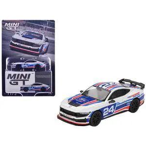 Ford Mustang Dark Horse #24 "Ford Performance Racing School" White with Red and Blue Graphics 1/64 Diecast Model Car by Mini GT Ford Mustang Dark Horse #24 "Ford Performance Racing School" White with Red and Blue Graphics 1/64 Diecast Model Car by Mini GT
