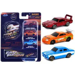 "Fast & Furious 25th Anniversary" 3 piece Set #2 "Nano Hollywood Rides" Diecast Model Cars by Jada "Fast & Furious 25th Anniversary" 3 piece Set #2 "Nano Hollywood Rides" Diecast Model Cars by Jada