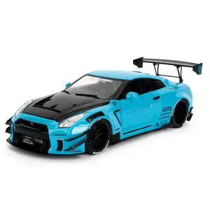 Nissan GT-R (R35) Liberty Walk Body Kit 2.0 RHDBlue with Black Hood "Pink Slips" Series 1/18 Diecast Model Car by Jada Nissan GT-R (R35) Liberty Walk Body Kit 2.0 RHDBlue with Black Hood "Pink Slips" Series 1/18 Diecast Model Car by Jada