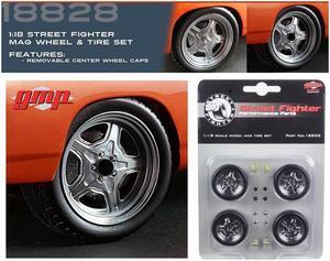Street Fighter Mag Wheel and Tire Set of 4 pieces from "1970 Plymouth RoadRunner "The Hammer" "Fast & Furious" Movie 1/18 by GMP