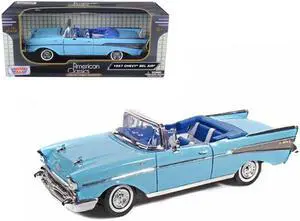 1957 Chevrolet Bel Air Convertible Light Blue with Blue Interior 1/18 Diecast Model Car by Motormax