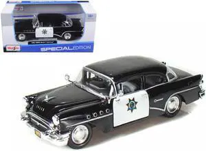 1955 Buick Century Police Car Black and White 1/26 Diecast Model Car by Maisto