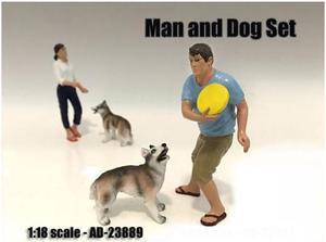 Man and Dog 2 Piece Figure Set For 1:18 Scale Models by American Diorama