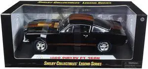 1966 Ford Mustang Shelby GT 350 "Hertz" Black with Gold Stripes and Racing Wheels 1/18 Diecast Model Car by Shelby Collectibles