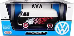 Volkswagen Type 2 (T1) Delivery Van with Flames 1/24 Diecast Car Model by Motormax
