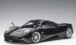Pagani Huayra Gloss Black with Silver Stripes and Silver Wheels 1/12 Model Car by Autoart