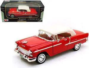 1955 Chevrolet Bel Air Convertible Soft Top Red 1/18 Diecast Car Model by Motormax