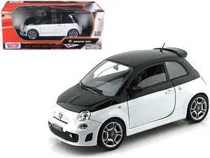 Fiat Abarth 500 White and Black 1/18 Diecast Model Car by Motormax