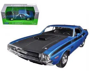1970 Dodge Challenger T/A Blue Metallic with Black Hood and Black Stripes "NEX Models" 1/24 Diecast Model Car by Welly