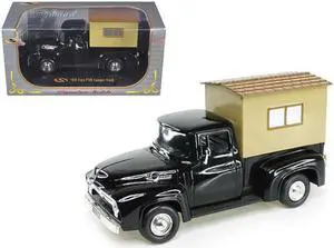 1956 Ford F-100 Pickup Truck Black with Camper 1/32 Diecast Model Car by Signature Models