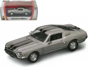 1968 Ford Mustang Shelby GT500 KR Silver with Black Stripes 1/43 Diecast Model Car by Road Signature