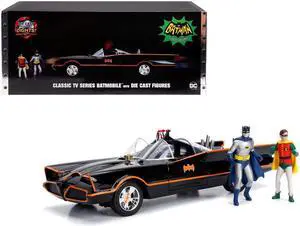Classic TV Series Batmobile w/Working Lights, Diecast Batman & Robin Figures "80 Years of Batman" 1/18 Diecast by Jada