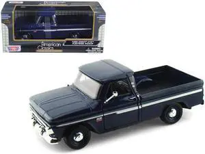 1966 Chevrolet C10 Fleetside Pickup Truck Dark Blue 1/24 Diecast Car Model by Motormax