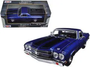 1970 Chevrolet El Camino SS 396 Dark Blue Metallic with Black Stripes 1/24 Diecast Model Car by Motormax