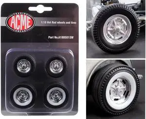 Chrome Salt Flat Wheel and Tire Set of 4 pieces from "1932 Ford 5 Window Hot Rod" 1/18 by Acme 1/18 by Acme