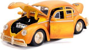 VW Beetle Weathered Yellow w/Robot on Chassis & Charlie Diecast Figurine "Bumblebee" (2018) Movie 1/24 Diecast by Jada
